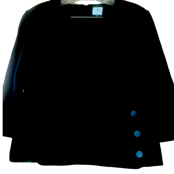 CABI Black Utility Top 3232 Snap Button Trim Stretch Ponte 3/4 Sleeve - Medium - Picture 2 of 9